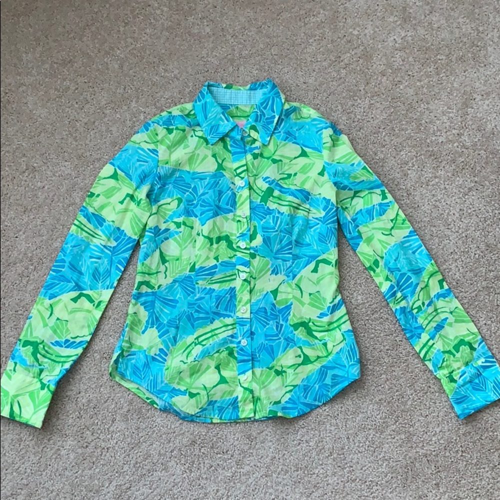 Lilly Pulitzer blue and green button down sz 0